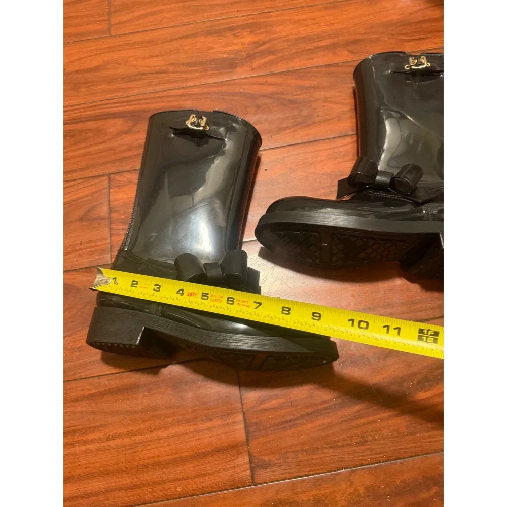 RED Valentino Black Patent Bow Rain Boots Mid Calf Buckle EU 37
